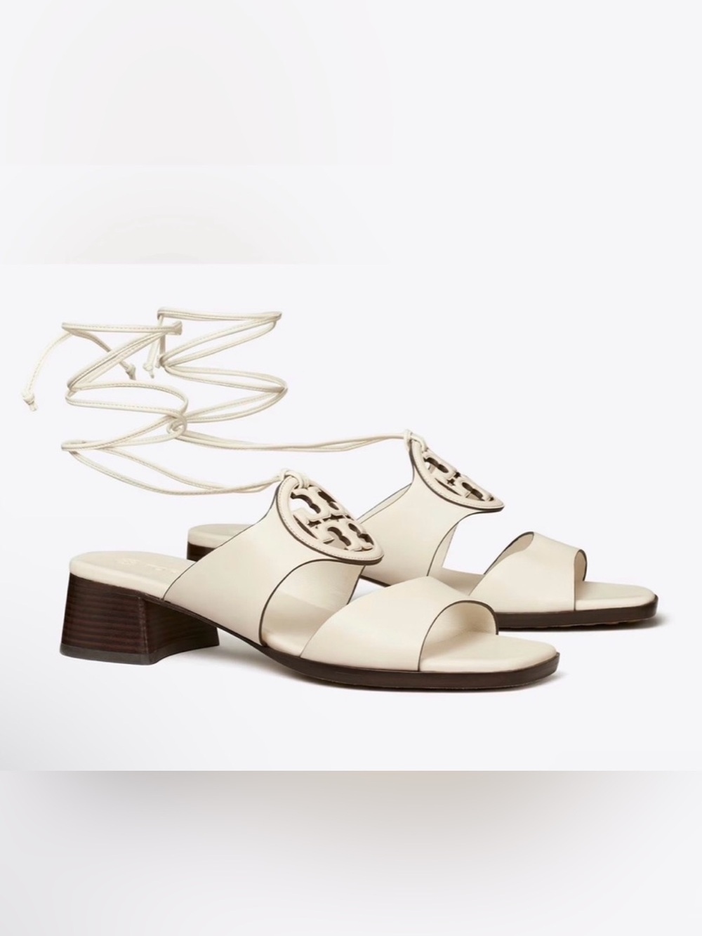 Tory Burch Bombe Miller White Leather Strap Sandals